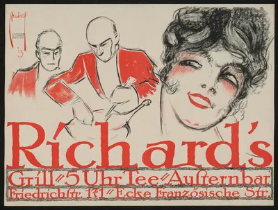 Richard's Grill. Frauenkopf und zwei Ober by Ernst Deutsch, 1913 — digital art print download