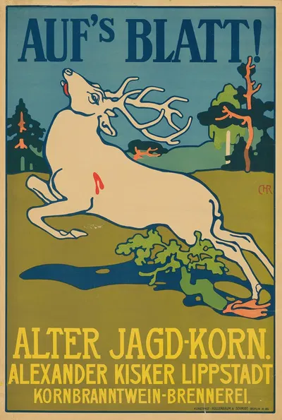 Aufs Blatt! Alter Jagd-Korn Alexander Kisker Lippstadt Kornbranntwein-Brennerei by Franz Christophe, 1905 — digital art…