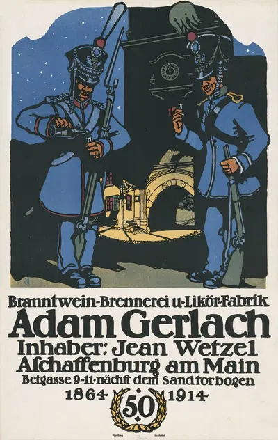 Branntwein-Brennerei und Likörfabrik Adam Gerlach Aschaffenburg am Main by Франц Франке, 1914 — digital art print download