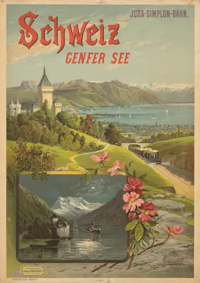 Jura-Simplon Bahn. Schweiz Genfer See by Фредерик Уго д’Алези, 1905 — digital art print download