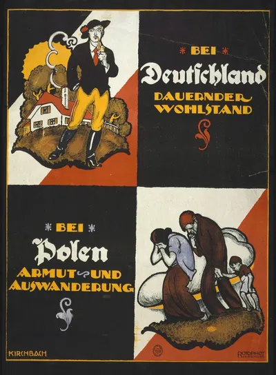 Bei Deutschland dauern der Wohlstand; bei Polen, Armut und Auswanderung by Fritz Gottfried Kirchbach, 1920 — digital art…