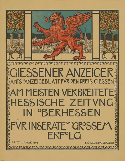Giessener Anzeiger Amts und Anzeigenblatt für den Kreis Giessen by Fritz Lange, 1898 — digital art print download