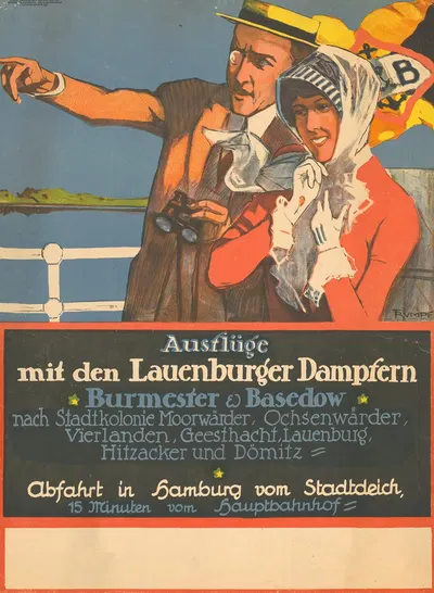 Ausflüge mit den Lauenburger Dampfern Burmeister & Basedow by Фриц Румпф, 1911 — digital art print download