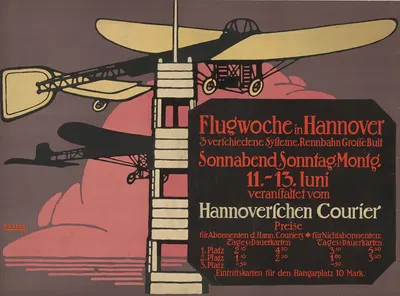 Flugwoche in Hannover 3 verschiedene Systeme Rennbahn by Ханс Руди Эрдв, 1910 — digital art print download