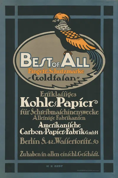 'Goldfasan' Best of All erstklassiges Kohlepapier für Schreibmaschinenzwecke by Ханс Руди Эрдв, 1900 - 1914 — digital art…