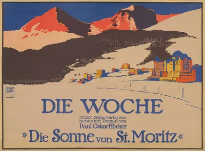 Die Woche bringt gegenwärtig den neuesten Roman von Paul Oskar Höcker Die Sonne von St. Moritz by Ханс Руди Эрдв, 1910 —…