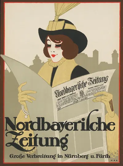 Nordbayerische Zeitung große Verbreitung in Nürnberg und Fürth by Ханс Руди Эрдв, 1912 — digital art print download