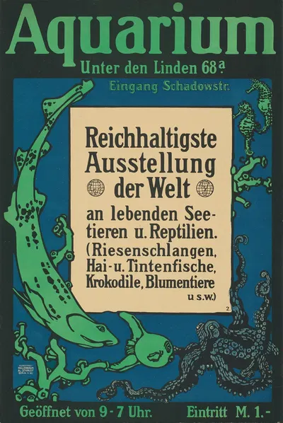 Aquarium Unter den Linden, Ausstellung an lebenden Seetieren und Reptilien by Hollerbaum & Schmidt, 1910 — digital art…