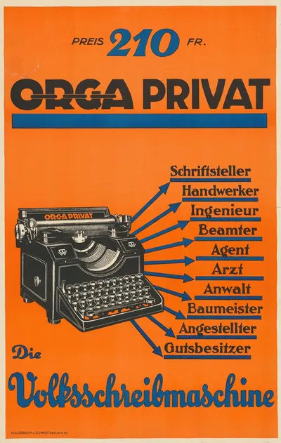 Die Volksschreibmaschine, Orga-Privat by Hollerbaum & Schmidt, 1923 — digital art print download
