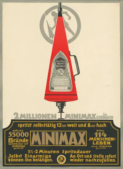 Feuerlösch Apparat Minimax. 2 Millionen im Gebrauch by Hollerbaum & Schmidt, 1903 — digital art print download