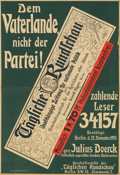 Tägliche Rundschau. Unabhängige Zeitung für nationale Politik by Hollerbaum & Schmidt, 1903 — digital art print download
