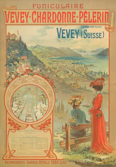 Funiculaire Vevey – Chardonne – Pélerin. Vevey (Suisse) by Имп. Ф. Шампеноа, 1906 — digital art print download