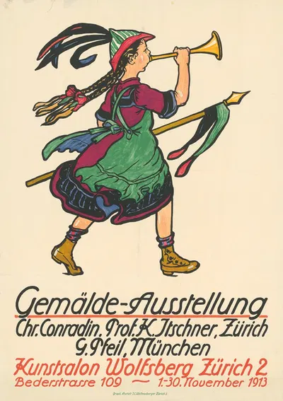 Gemälde-Ausstellung Conradin, Itschner, Pfeil. Kunstsalon Wolfsberg Zürich 1913 by J. E. Wolfensberger, 1913 — digital art…