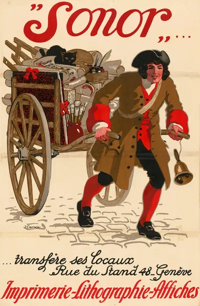 Sonor. Transfère ses locaux rue du Stand 48, Genève. Imprimerie – Lithographie – Affiches by Jules-Ami Courvoisier —…