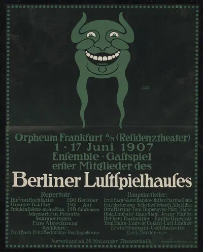 Gastspiel erster Mitglieder des Berliner Lustspielhauses im Orpheum Frankfurt am Main by Юлий Клингер, 1907 — digital art…