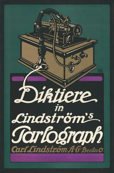 Diktiere in Lindström's Parlograph Carl Lindström AG Berlin by Louis Oppenheim, 1912 — digital art print download