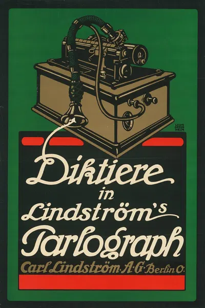 Diktiere in Lindström's Parlograph Carl Lindström AG Berlin by Louis Oppenheim, 1912 — digital art print download