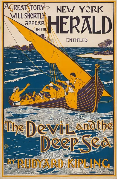 New York Herald. The Devil and The Deep Sea by Rudyard Kipling by Louis Rhead, 1896 — digital art print download