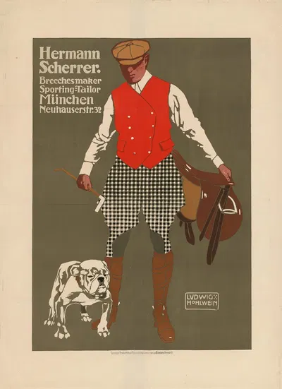 Hermann Scherrer Breechesmaker Sporting-Tailor by Ludwig Hohlwein, 1907 — digital art print download