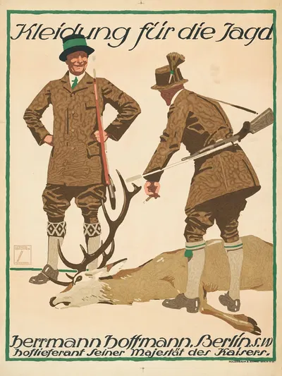 Kleidung für die Jagd. Herrmann Hoffmann Berlin by Ludwig Hohlwein, 1910 — digital art print download