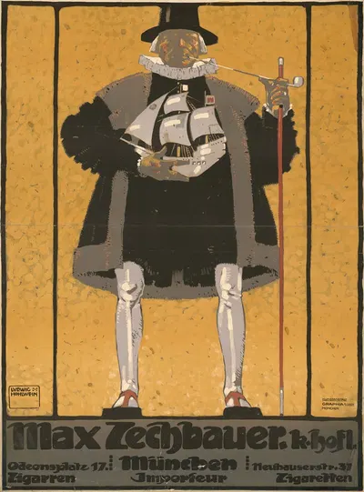 Max Zechbauer München. Zigarren und Zigaretten by Ludwig Hohlwein, 1909 — digital art print download