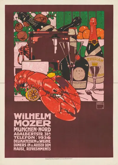 Wilhelm Mozer München. Delikatessen und Weine by Ludwig Hohlwein, 1909 — digital art print download