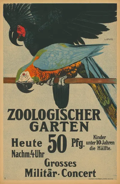 Zoologischer Garten Berlin Heute Nachmittag 4 Uhr Grosses Militär-Concert by Ludwig Stutz, 1910 — digital art print download