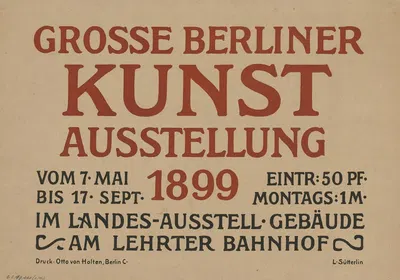 Grosse Berliner Kunstausstellung vom 7. Mai bis 17. September 1899 by Ludwig Sütterlin, 1899 — digital art print download