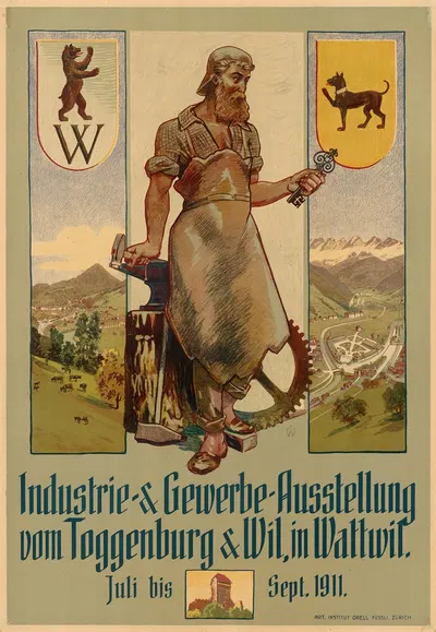 Industrie und Gewerbe-Ausstellung vom Taggenburg & Wil in Wattwil 1911 by Orell Füssli AG, 1911 — digital art print download