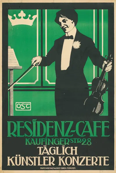 Residenz-Café, Künstler Konzerte by Oskar Petersen, 1910 — digital art print download