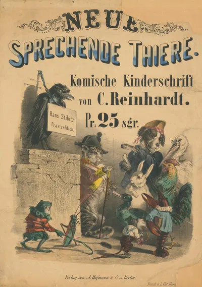Neue Sprechende Tiere. Komische Kinderschrift von C. Reinhardt by Paul Friedrich Meyerheim, 1858 — digital art print download