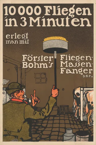 10000 Fliegen in 3 Minuten erlegt man mit Förster Bohm's Fliegen-Massen-Fänger by Paul Scheurich, 1910 — digital art print…