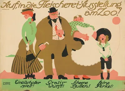 Auf, in die Fleischerei-Ausstellung am Zoo! by Поль Шойрих, 1909 — digital art print download