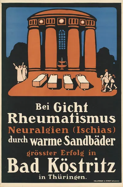 Bei Gicht Rheumatismus Neuralgien (Ischias) durch warme Sandbäder. Bad Köstritz by Поль Шойрих, 1907 — digital art print…