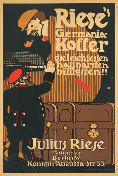 Rieses Germania-Koffer. Die leichtesten haltbarsten billigsten! by Поль Шойрих, 1909 — digital art print download