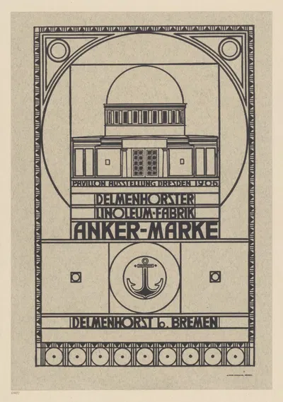 Pavillon Ausstellung Dresden 1906 Delmenhorster Linoleum-Fabrik Anker-Marke by Петер Бехренс, 1906 — digital art print…