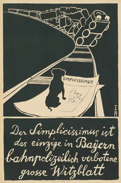 Der Simplicissimus ist das einzige in Bayern bahnpolizeilich verbotene große Witzblatt by Томас Теодор Хейн, 1908 — digital…