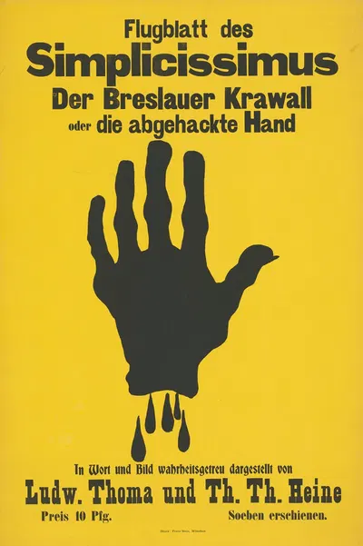 Flugblatt des Simplicissimus. Der Breslauer Krawall oder die abgehackte Hand by Томас Теодор Хейн, 1907 — digital art print…