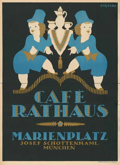 Café Rathaus Marienplatz by Valenty Zietara, 1912 — digital art print download