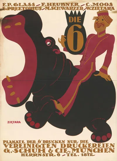 Plakate der 'Sechs' drucken nur die Vereinigten Druckereien München by Valenty Zietara, 1914 — digital art print download