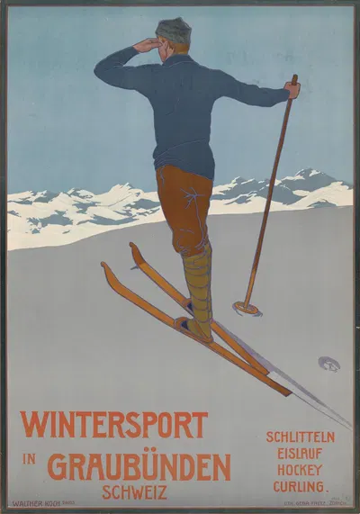 Wintersport in Graubünden by Walter Koch, 1906 — digital art print download