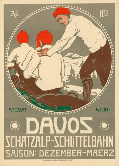 Davos Schatzalp Schlittelbahn by Walther Koch, 1908 — digital art print download