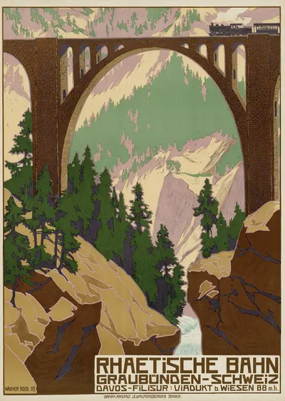 Rhätische Bahn – Graubünden Schweiz by Walther Koch, 1909 — digital art print download