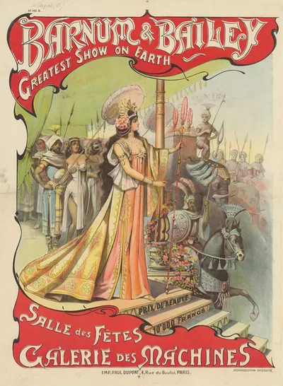 Barnum & Bailey, greatest show on earth. Prix de beauté – 10.000 francs. Salle des fêtes, galerie des machines by A. Edel,…