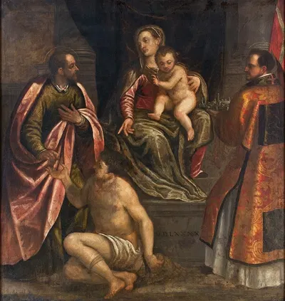The Virgin and Child with St Martin and St Petronius by Alessandro Maganza, 1590 — digital art print download