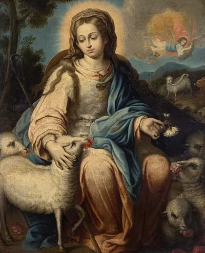 The Virgin as a Shepherdess by Alonso Miguel De Tovar — digital art print download