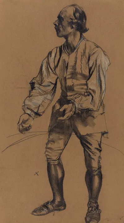 Richard Menzel Posing in Eighteenth-Century Costume by Адольф фон Менцель, 1854 — digital art print download