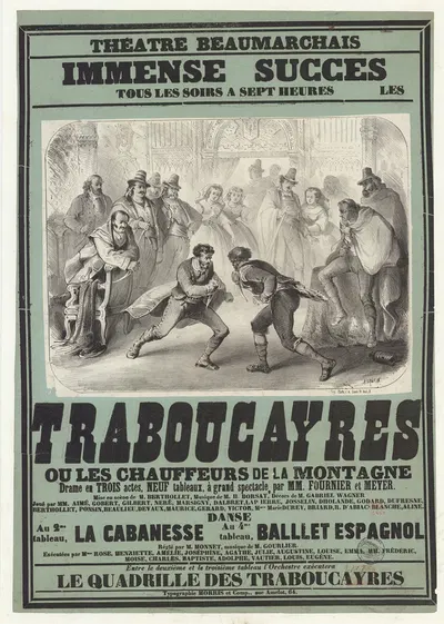Théâtre Beaumarchais… les Traboucayres ou les Chauffeurs de la montagne by Alfred Grévin, 1861 — digital art print download