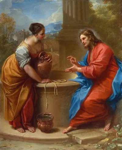 Christ and the Woman of Samaria by Бенедетто Лути — digital art print download