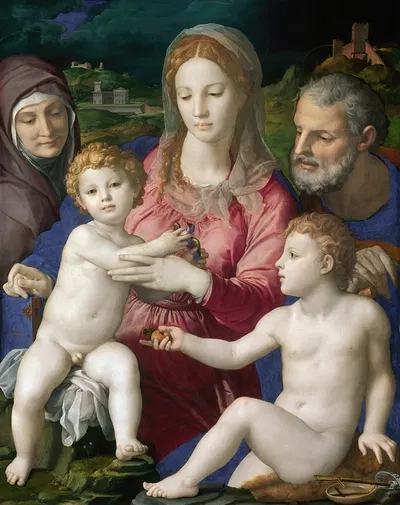 Holy Family with St. Anne and the Infant St. John by Агноло Бронзино, 1545 - 1546 — digital art print download